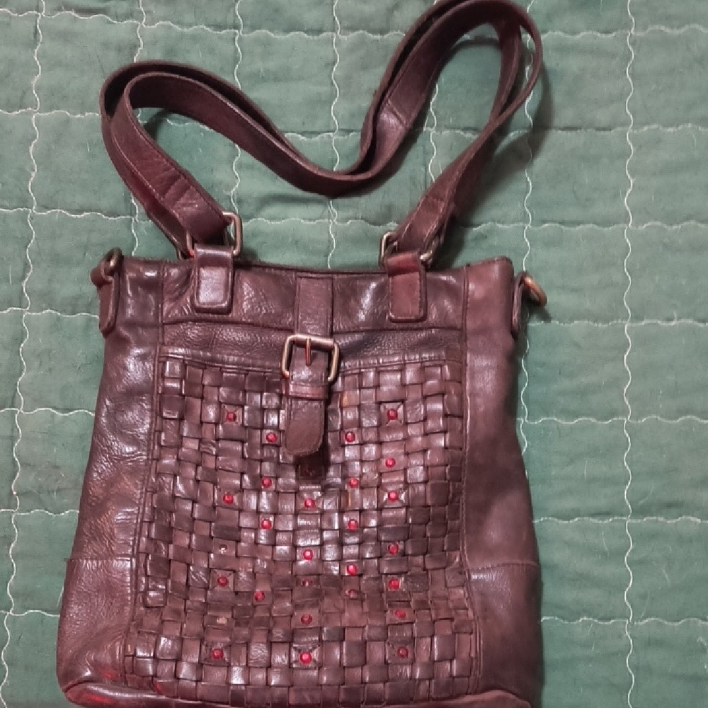 Rare! Women's Ashwood Droitwich Vintage Woven Leather Cognac Shoulder Bag